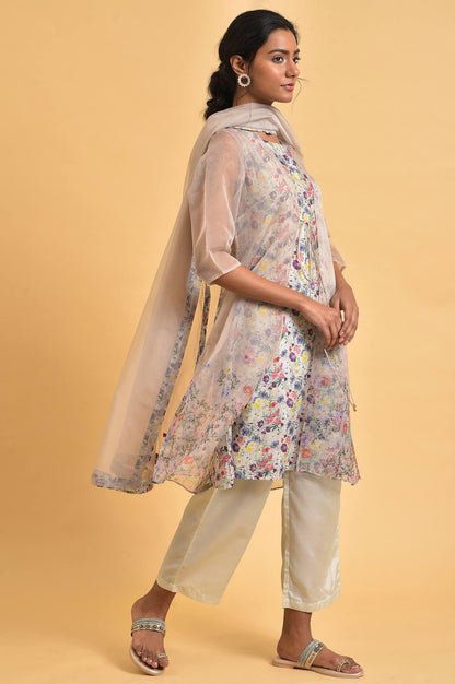 W for Woman Ecru Floral Print Jacket kurta Set