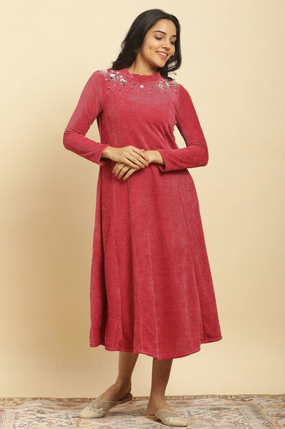 W for Woman Red Embellished Winter Flared Dress