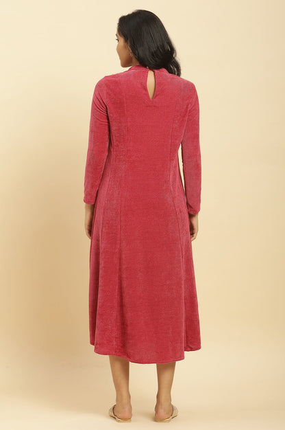 W for Woman Red Embellished Winter Flared Dress