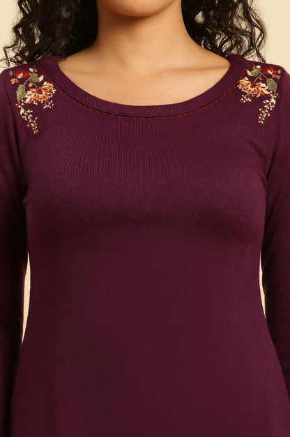 W for Woman Purple Embroidered Asymmetrical Winter Kurta And Pants Set