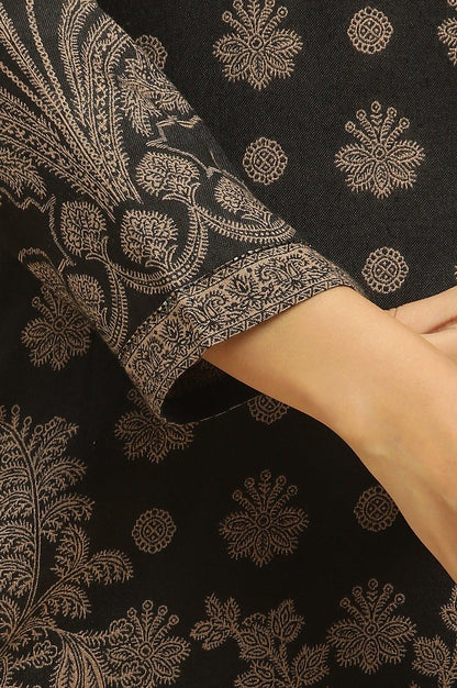 W for Woman Black Jacquard Winter Kurta, Pants And Dupatta Set