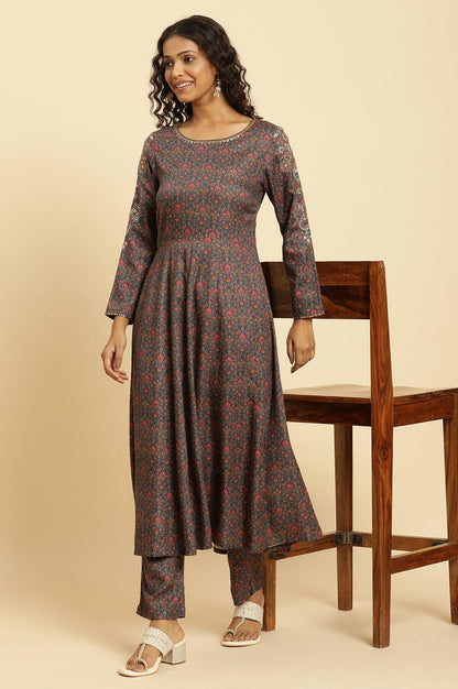 W for Woman Blue Embellished Flared Kurta And Pants Set