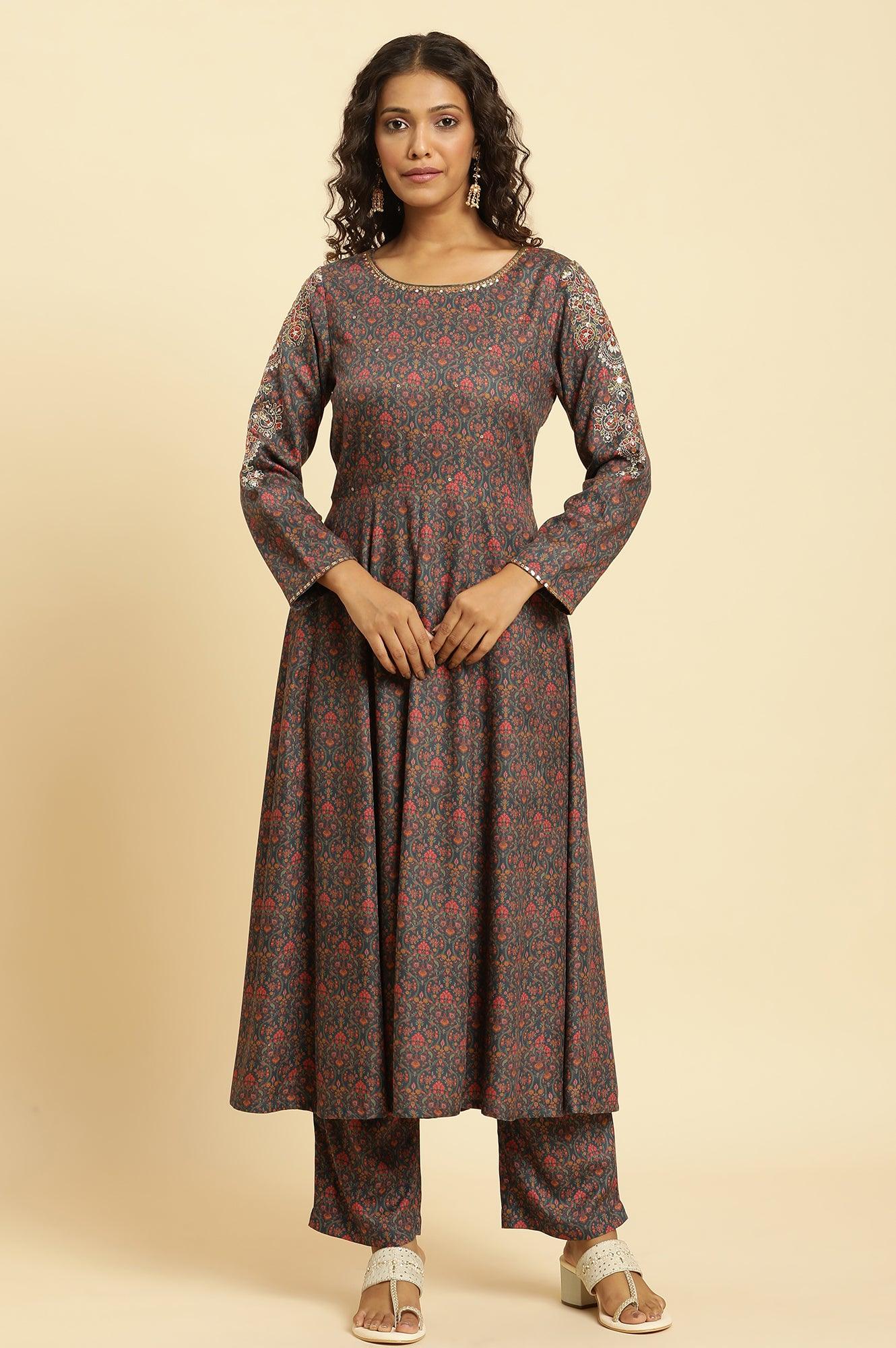 W for Woman Blue Embellished Flared Kurta And Pants Set