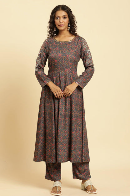 W for Woman Blue Embellished Flared Kurta And Pants Set