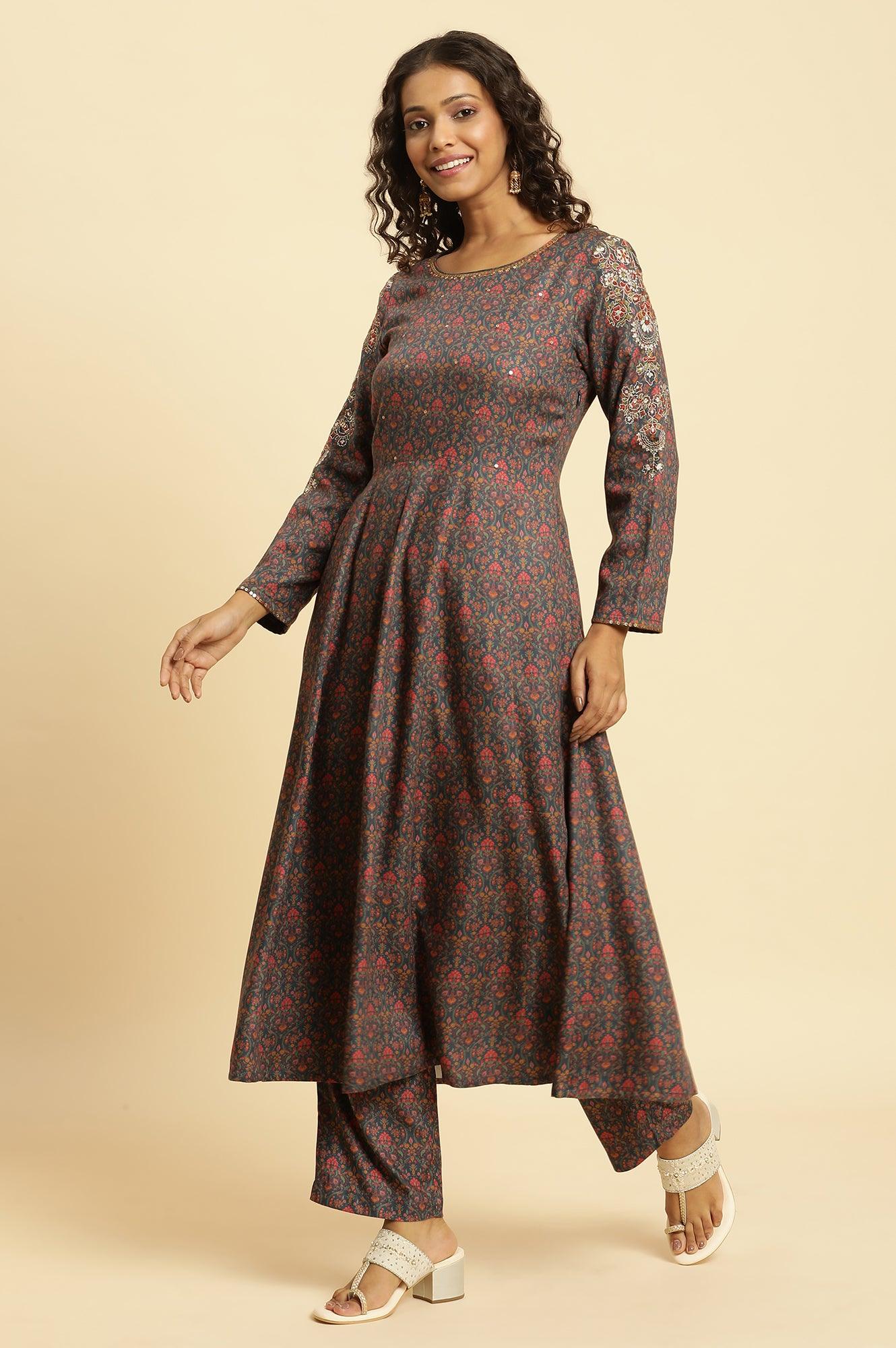 W for Woman Blue Embellished Flared Kurta And Pants Set