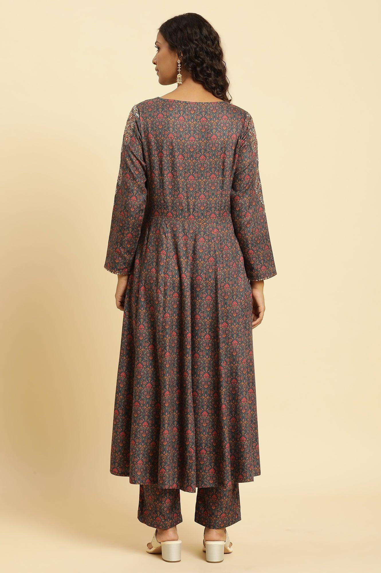 W for Woman Blue Embellished Flared Kurta And Pants Set