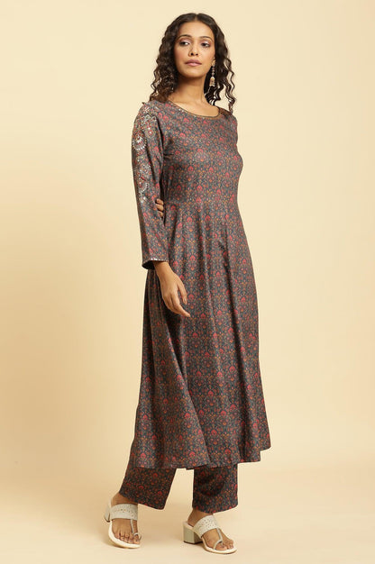 W for Woman Blue Embellished Flared Kurta And Pants Set