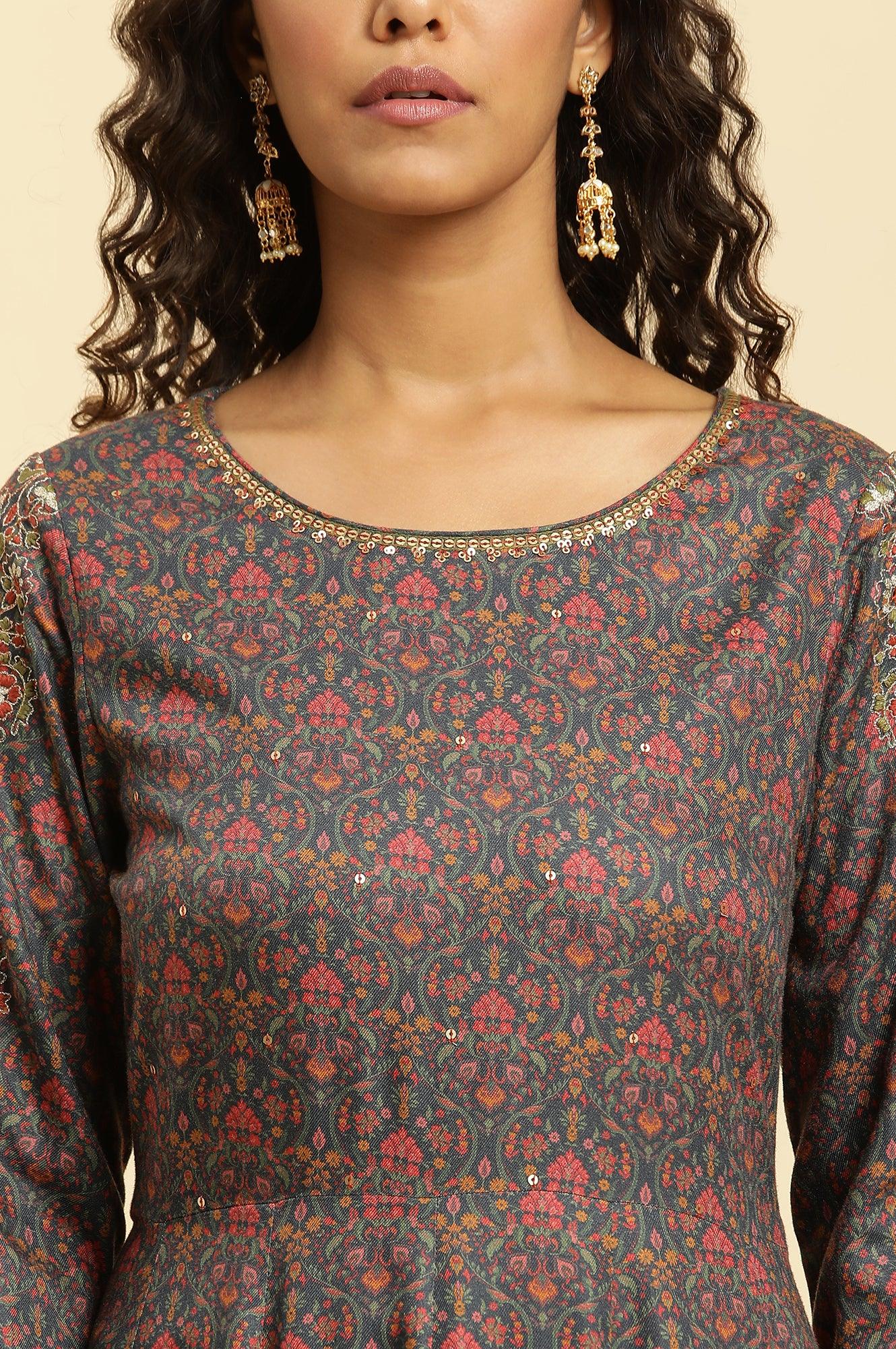 W for Woman Blue Embellished Flared Kurta And Pants Set
