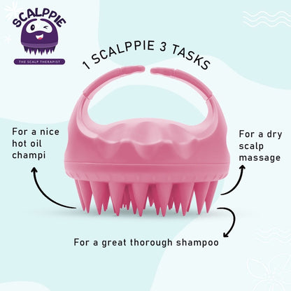 Scalppie Silicon Hair Scalp Massager & Shampoo Brush Scrub - Hair Growth & Anti Dandruff - Baby Pink