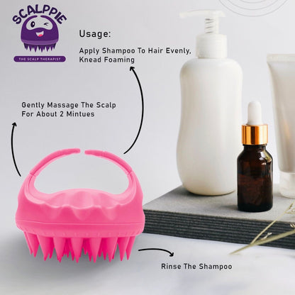 Scalppie Silicon Hair Scalp Massager & Shampoo Brush Scrub - Hair Growth & Anti Dandruff - Baby Pink