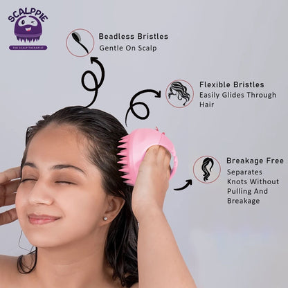 Scalppie Silicon Hair Scalp Massager & Shampoo Brush Scrub - Hair Growth & Anti Dandruff - Baby Pink
