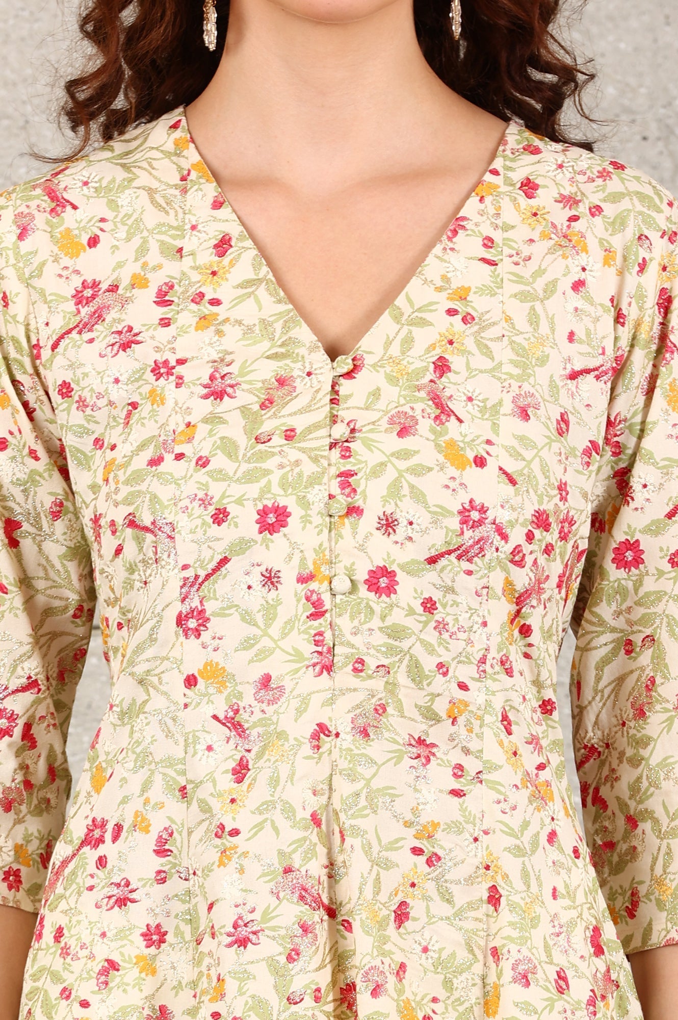 W for Woman Off White Floral Printed Pure Cotton A-Line Kurta
