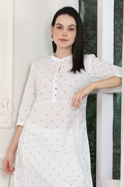 W for Woman White Printed Pure Cotton Soft & Breathable Straight Kurta