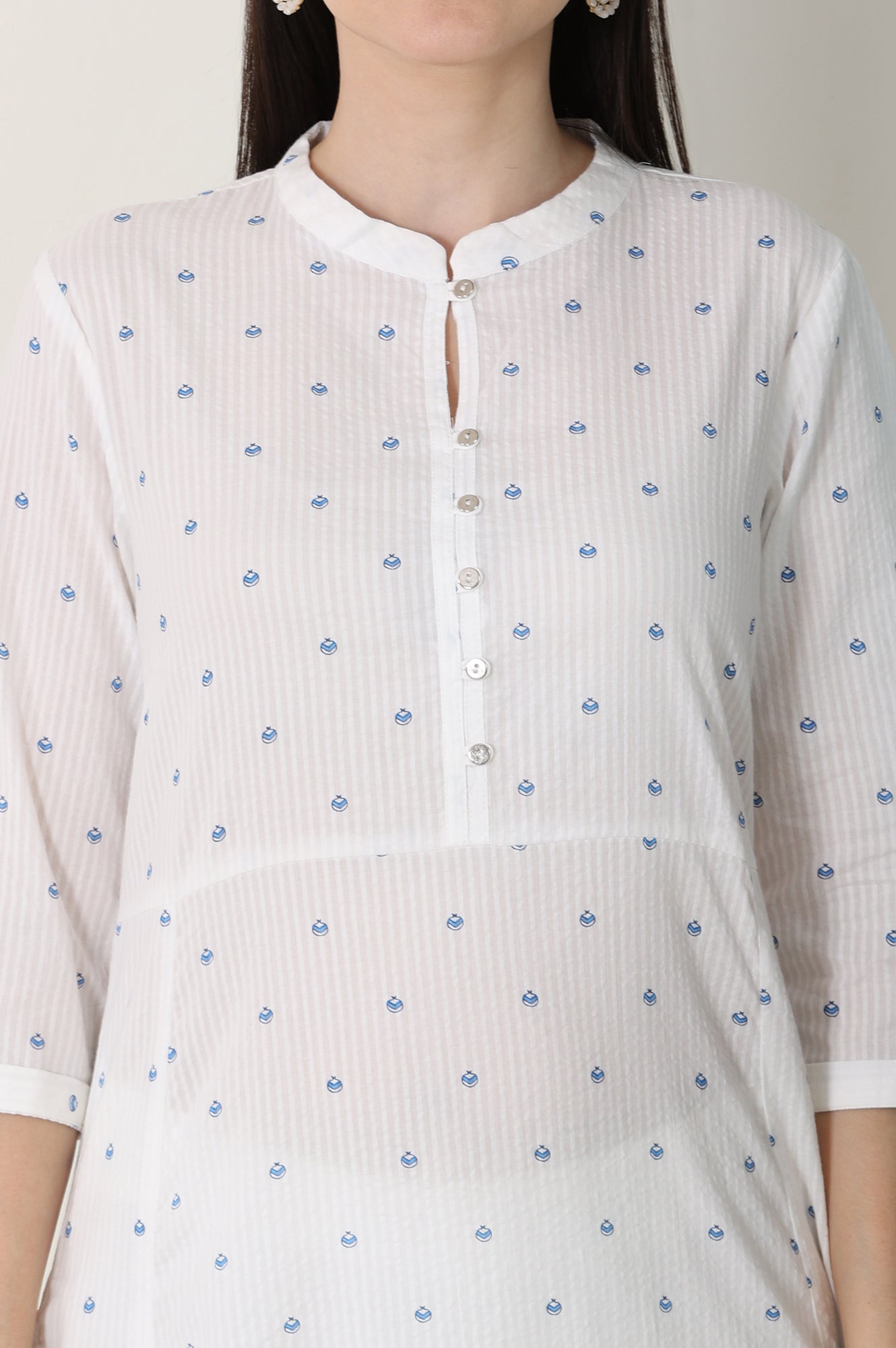 W for Woman White Printed Pure Cotton Soft & Breathable Straight Kurta