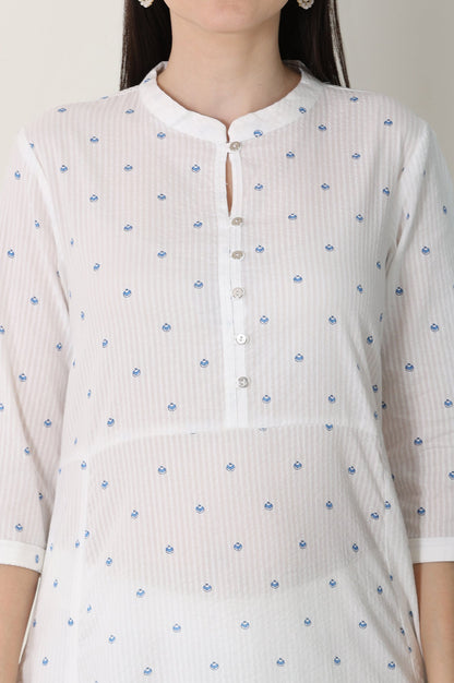 W for Woman White Printed Pure Cotton Soft & Breathable Straight Kurta