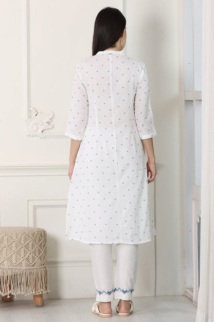 W for Woman White Printed Pure Cotton Soft & Breathable Straight Kurta