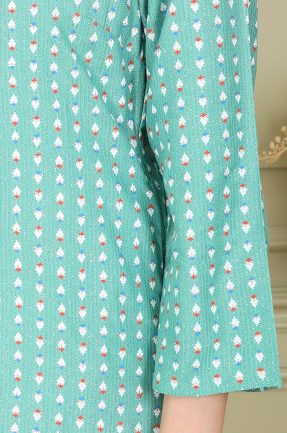 W for Woman Green Glitter Geometric Printed Rayon Straight Kurta