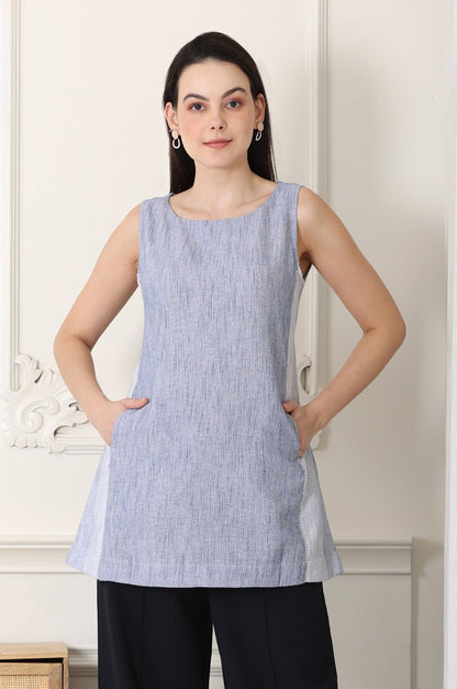W for Woman Deep Blue Yarn-Dyed Pure Cotton Sleeveless Tank Top