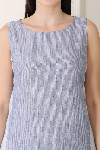 W for Woman Deep Blue Yarn-Dyed Pure Cotton Sleeveless Tank Top