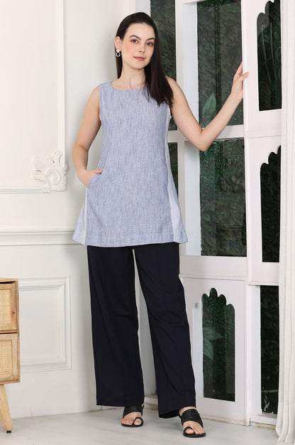 W for Woman Deep Blue Yarn-Dyed Pure Cotton Sleeveless Tank Top