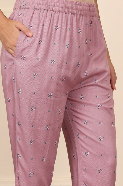 W for Woman Pink Floral Printed Thread Embroidered Rayon Kurta And Pants Co-Ord Set