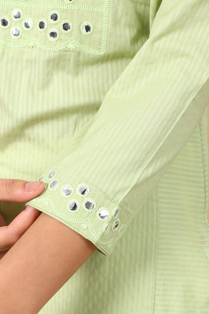 W for Woman Green Mirror Work Pure Cotton Straight Kurta
