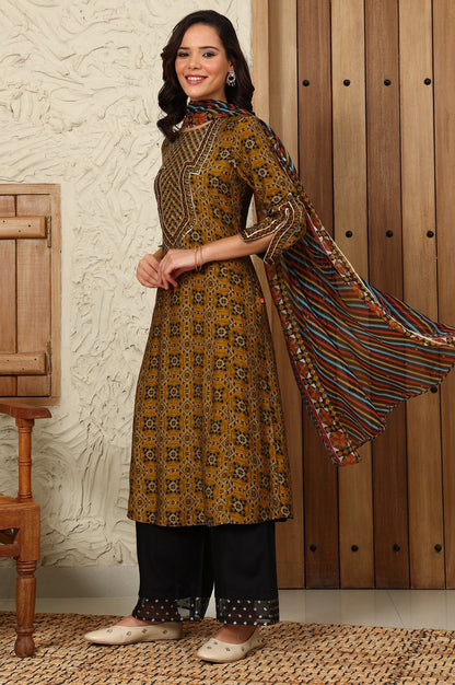 W for Woman Mustard Yellow Geometric Printed Sequined Straight Kurta