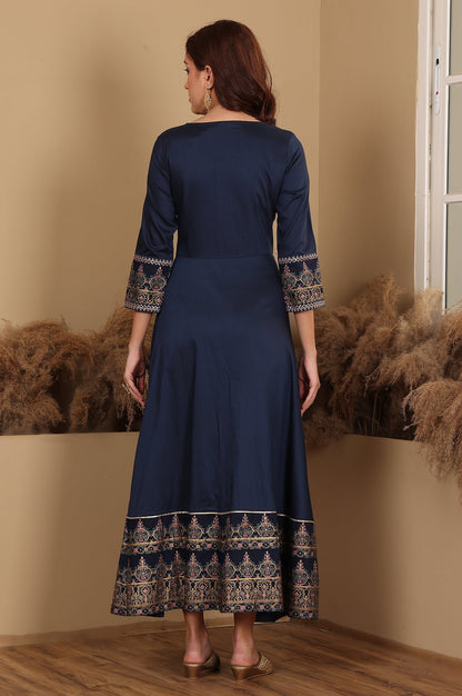 W for Woman Navy Blue Embroidered Anarkali Dress