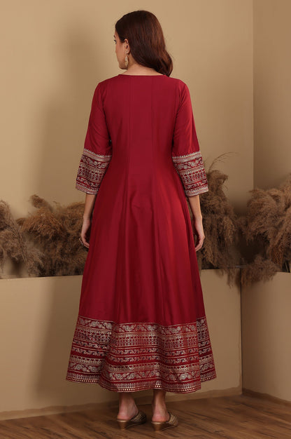 W for Woman Deep Red Embroidered Anarkali Dress