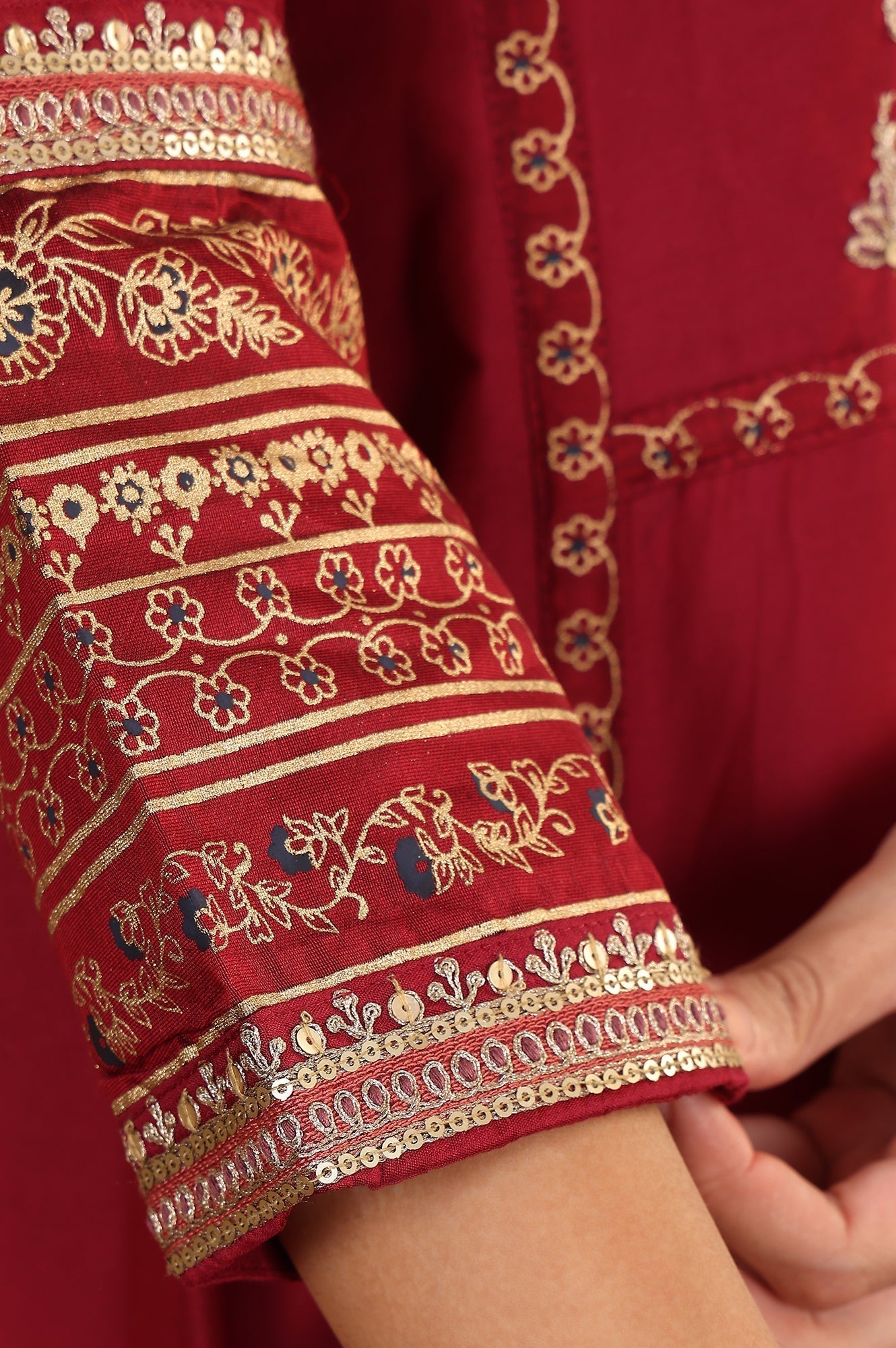 W for Woman Deep Red Embroidered Anarkali Dress