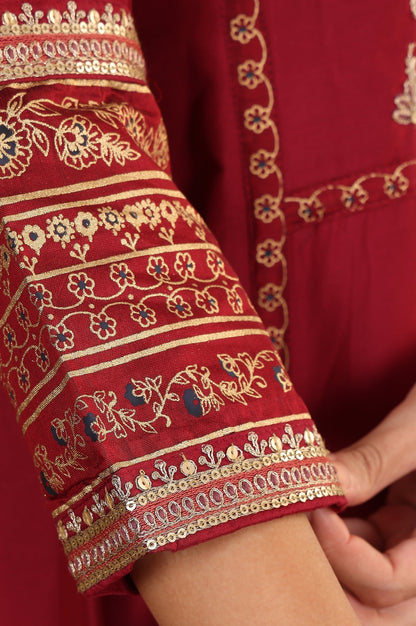 W for Woman Deep Red Embroidered Anarkali Dress