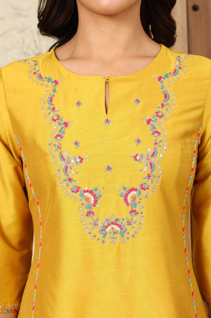 W for Woman Yellow Solid Dori Embroidered Festive Straight Kurta