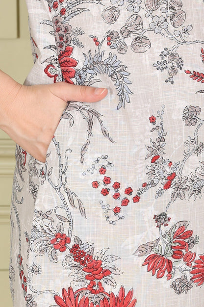 W for Woman White Floral Printed Pure Cotton Straight Kurta