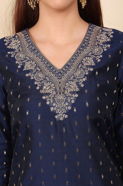 W for Woman Blue Dori Embroidered Chanderi Straight Kurta
