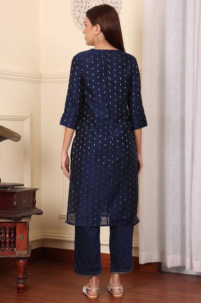 W for Woman Blue Dori Embroidered Chanderi Straight Kurta