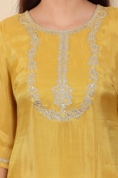W for Woman Yellow Dori Embroidered Straight Tissue Kurta