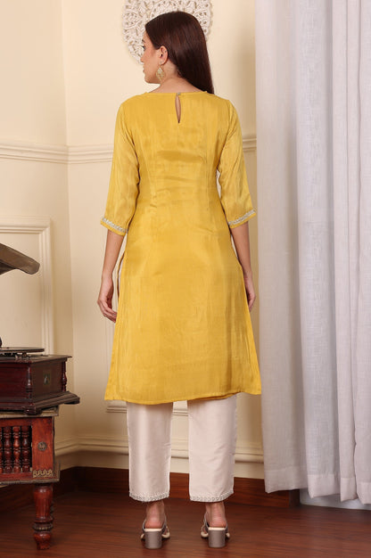 W for Woman Yellow Dori Embroidered Straight Tissue Kurta