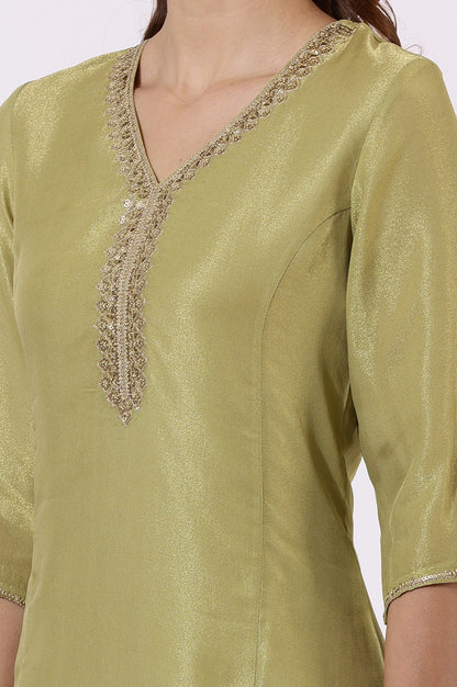 W for Woman Green Solid Straight Kurta