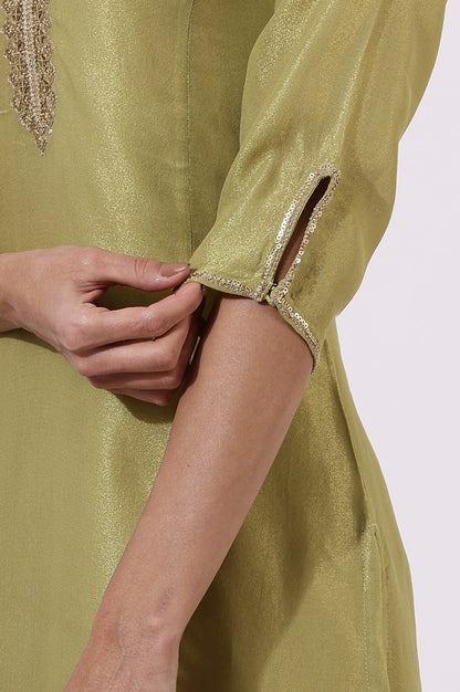 W for Woman Green Solid Straight Kurta