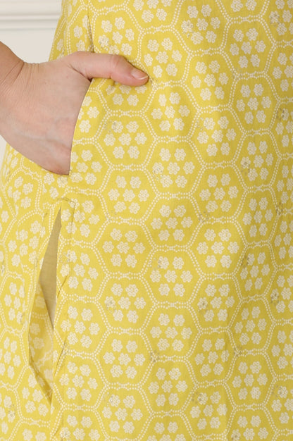 W for Woman Yellow Floral Printed Pure Cotton Soft & Breathable Kurta With Lace