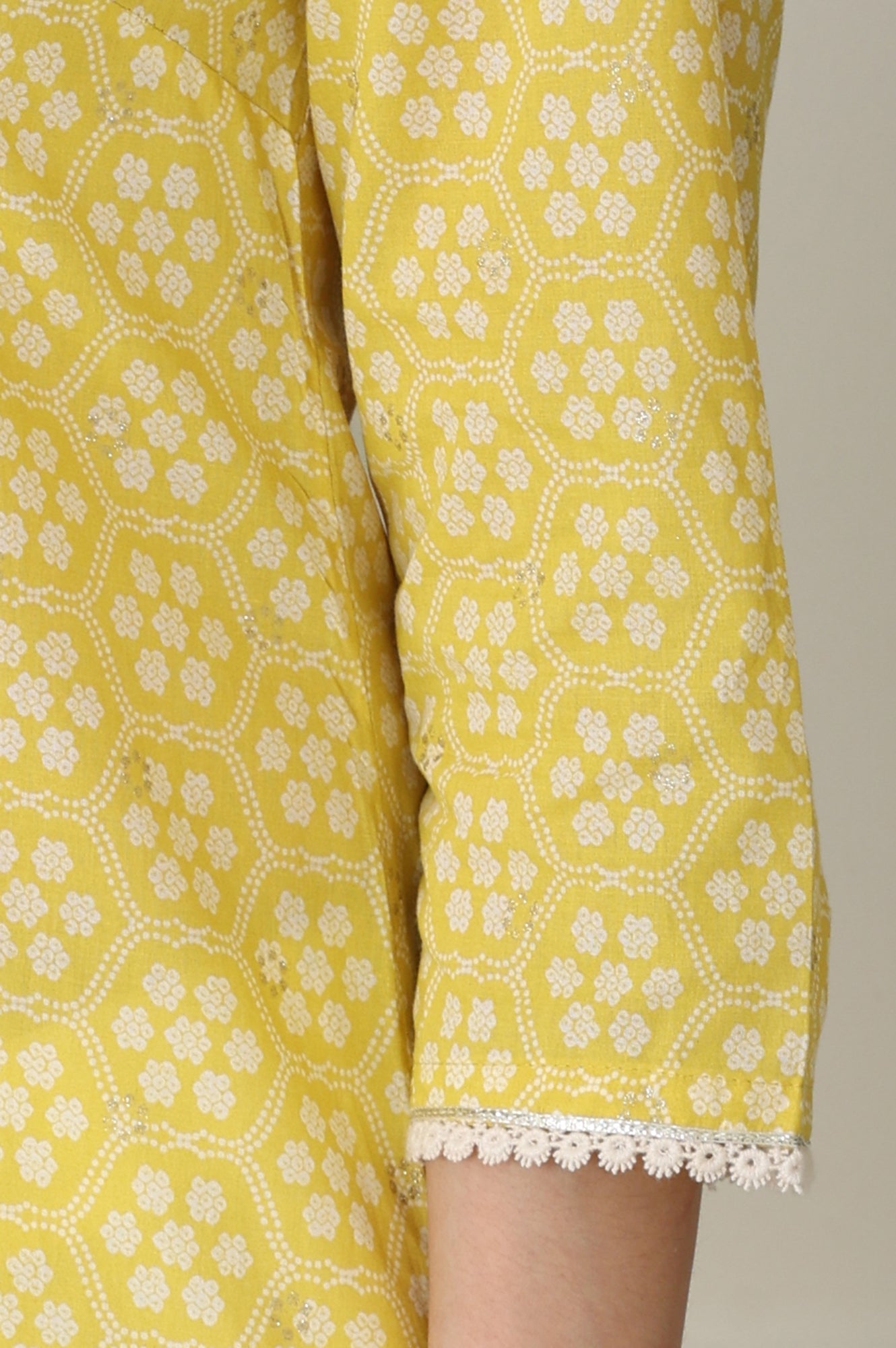 W for Woman Yellow Floral Printed Pure Cotton Soft & Breathable Kurta With Lace