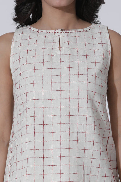 W for Woman White Yarn-Dyed Checks Cotton Blend Sleeveless Tank Top