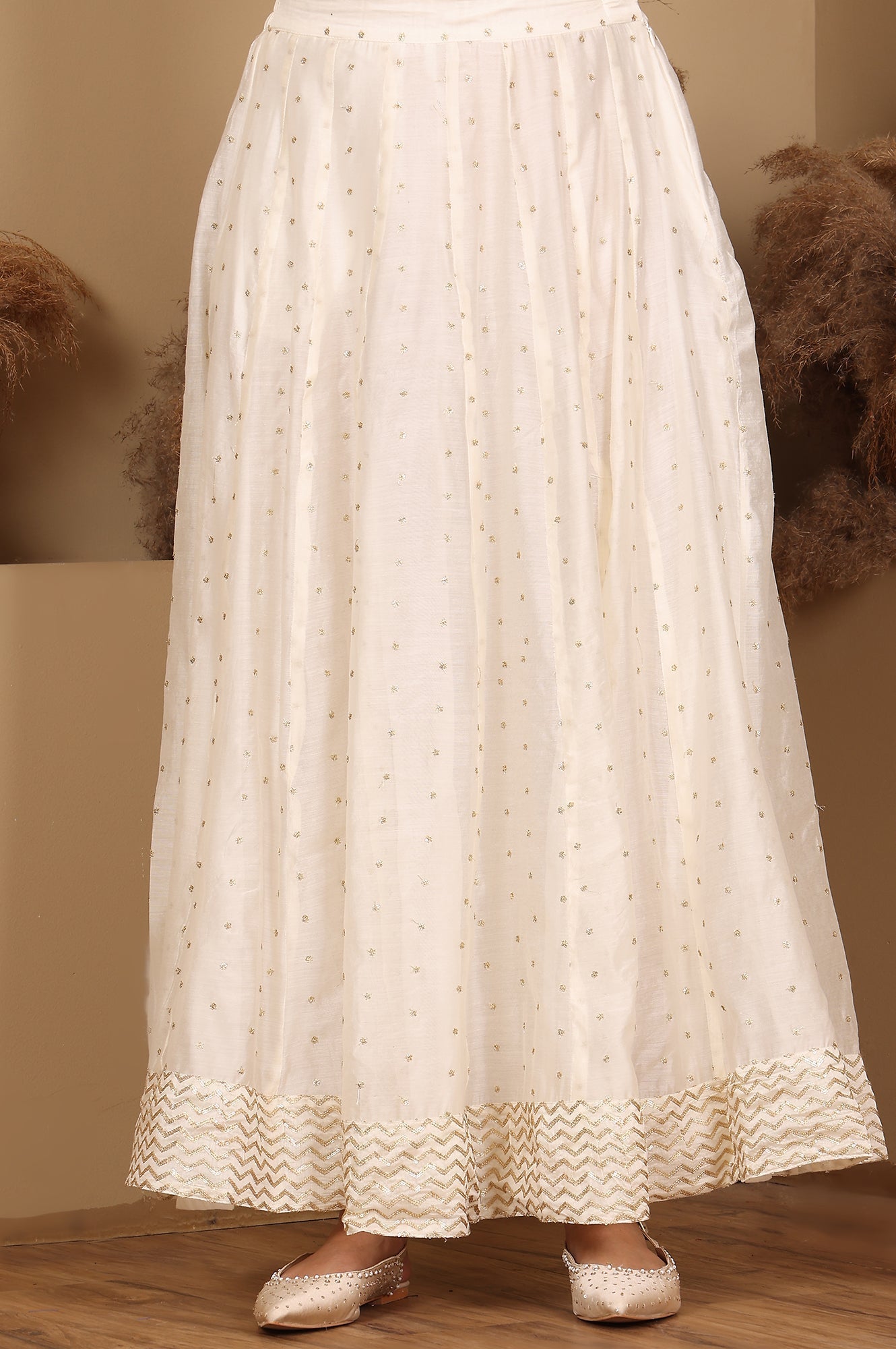 W for Woman White Embroidered Flared Skirt