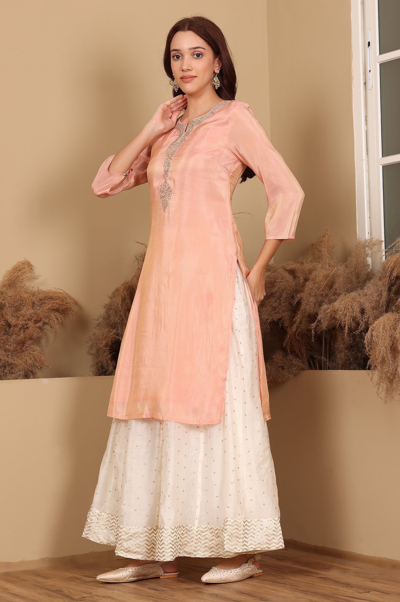 W for Woman White Embroidered Flared Skirt