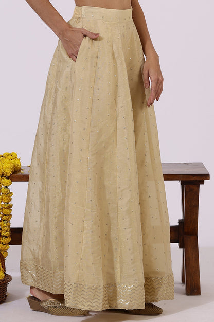 W for Woman Gold Solid Sequins Flarred Skirts