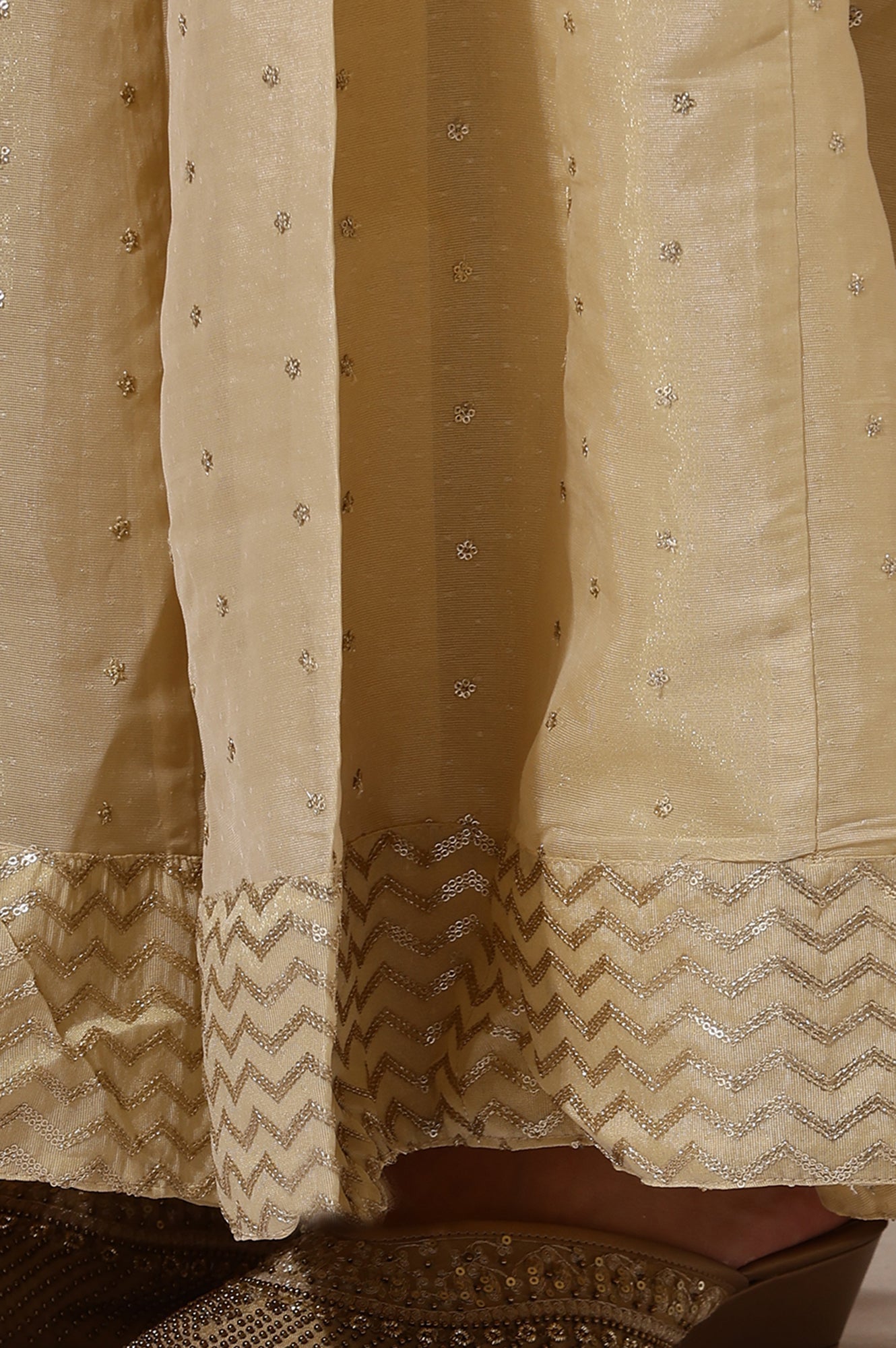 W for Woman Gold Solid Sequins Flarred Skirts