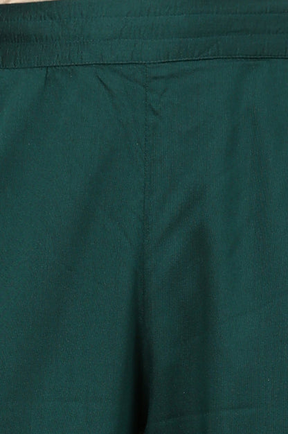 W for Woman Green Ankle Length Straight Pants With Embellished Hemline