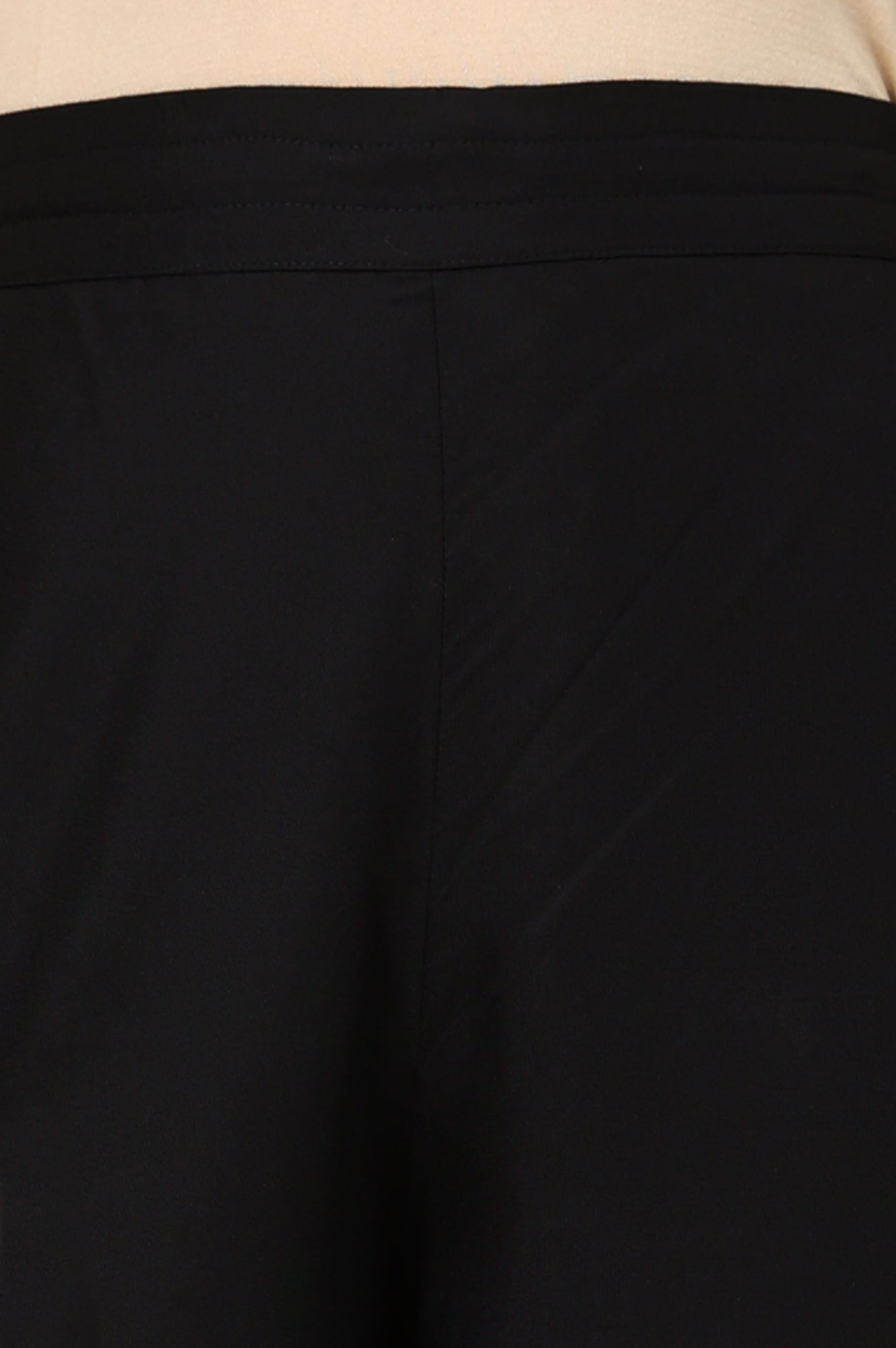 W for Woman Black Solid Rayon Parallel Pants With Embellished Organza Hemline