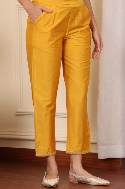W for Woman Yellow Straight Pants With Embroidered Hemline