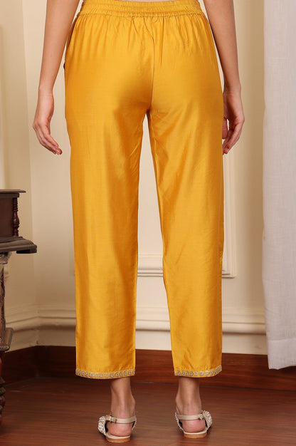 W for Woman Yellow Straight Pants With Embroidered Hemline